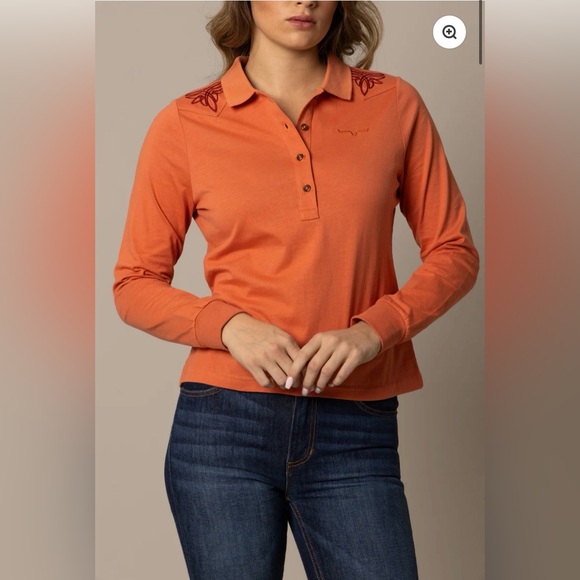Kimes Ranch Tops - Kimes Ranch Orange Long-Sleeve Polo Shirt